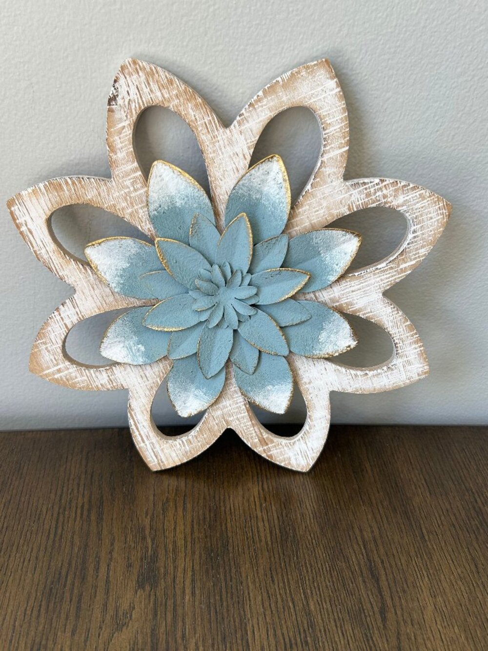 Decorative Flower Wall Art Gold Accent in Teal and White